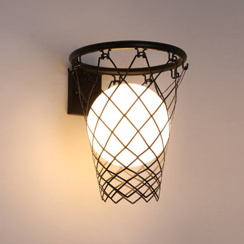 Applique Murale 1 Lumière avec Cerceau de Basketball en Verre et Fer Style Art Déco Moderne pour Chambre d&