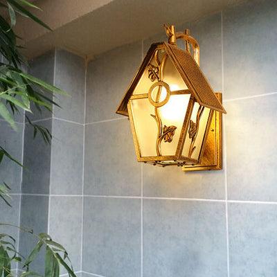 Applique murale extérieure rétro en aluminium étanche avec verre dépoli et 1 lumière 
