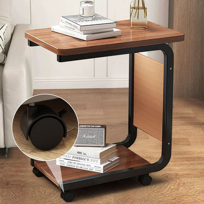 Moderner minimalistischer quadratischer Stahltisch mit Rollen und zwei Ebenen für das Wohnzimmer 