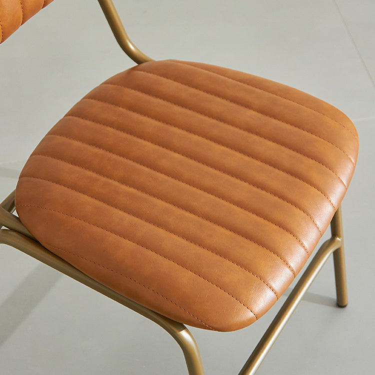 Chaise de salle à manger contemporaine en cuir industriel avec dossier et repose-pieds en fer carré à rayures elliptiques 