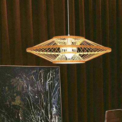 Traditionelle chinesische Zen-Pendelleuchte aus Bambusgeflecht mit 1 Licht für Esszimmer 