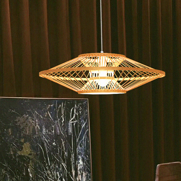 Traditionelle chinesische Zen-Pendelleuchte aus Bambusgeflecht mit 1 Licht für Esszimmer 