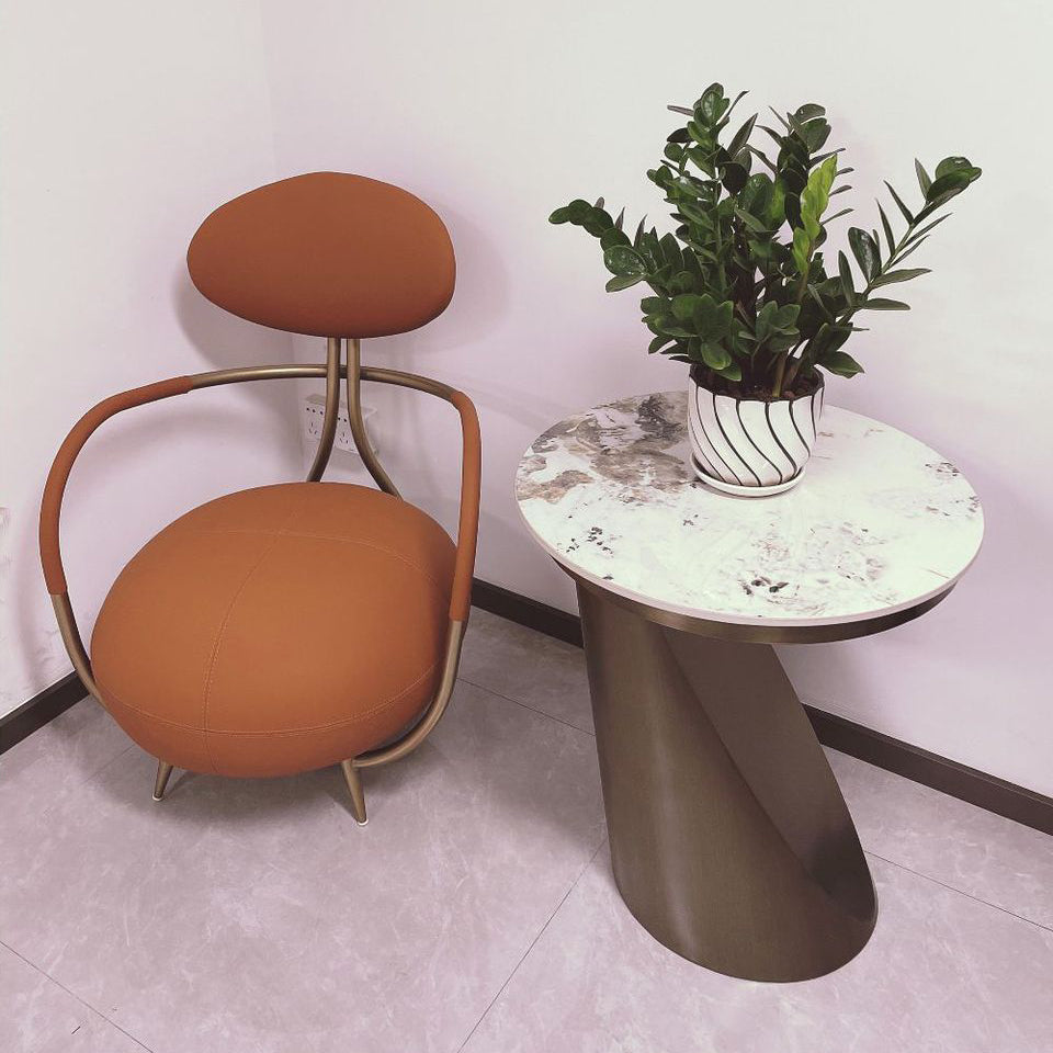 Contemporary Luxury Round Microfiber Leather Stainless Steel Chair Backrest Armless For Living Room
