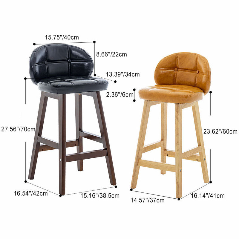 Moderner minimalistischer quadratischer Holz-Leder-Schaum-Barhocker mit vier Beinen und Rückenlehne für das Esszimmer 