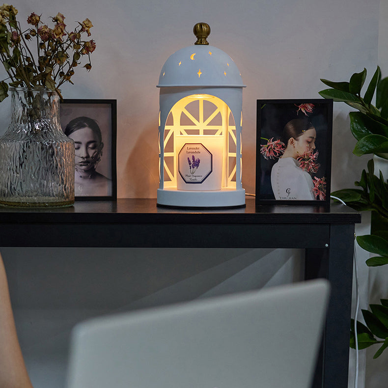 Lampe de table en métal avec cylindre creux européen traditionnel à 1 lumière pour faire fondre la cire, pour chambre à coucher 