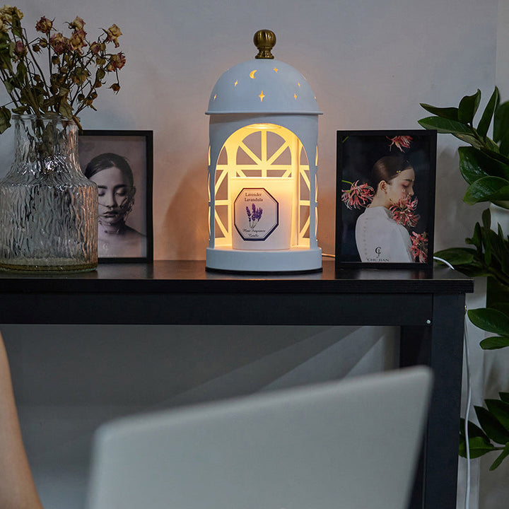 Lampe de table en métal avec cylindre creux européen traditionnel à 1 lumière pour faire fondre la cire, pour chambre à coucher 