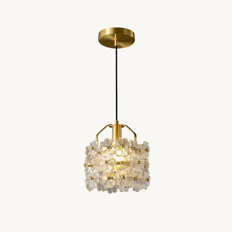 Suspension à 1 lumière avec matériel en cristal rond à pétales de fleurs traditionnelles françaises pour chambre 