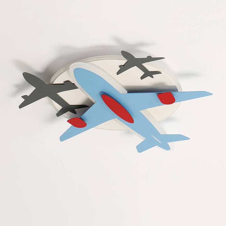 Contemporary Creative Aircraft Shape Iron Acrylic Aluminum LED Cartoon Kids Flush Mount Ceiling Light