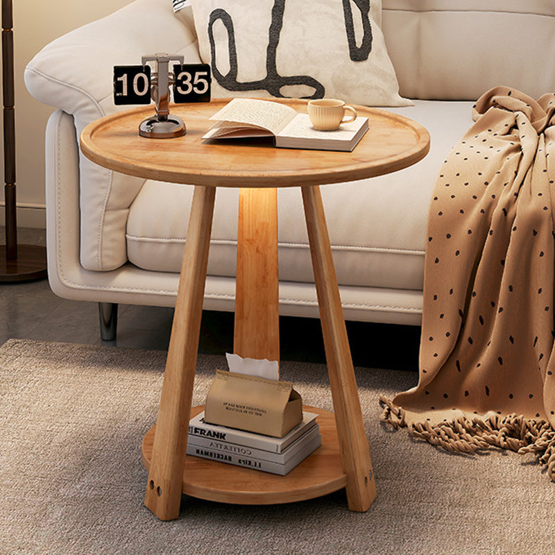Modern Minimalist Round Tripod Rubberwood Coffee Table 2-Tier For Living Room