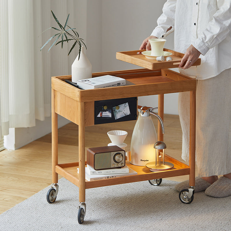 Mesa de café rectangular de vidrio y madera escandinava contemporánea de 2 niveles para sala de estar 
