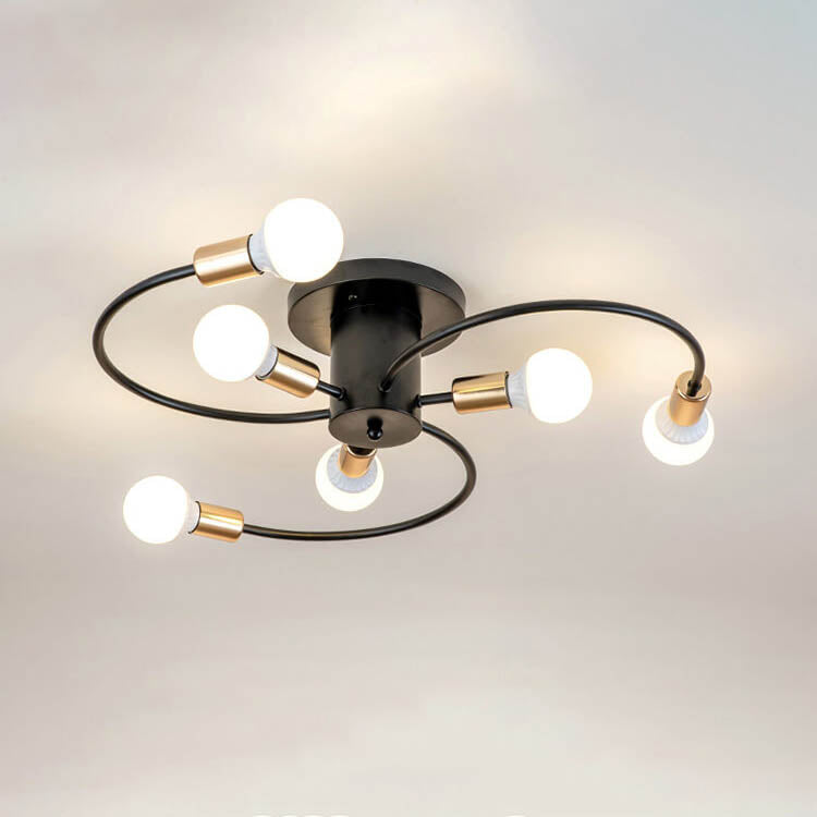 Moderne Mid-Century Runde Eisen 6/8 Licht Semi-Flush Deckenleuchte für Wohnzimmer 