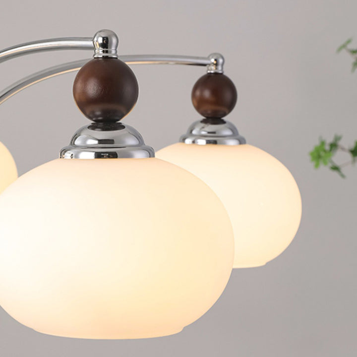 Modern Transitional Glass Round Shade Solid Wood Branch 3/5/6/8 Light Chandelier For Living Room