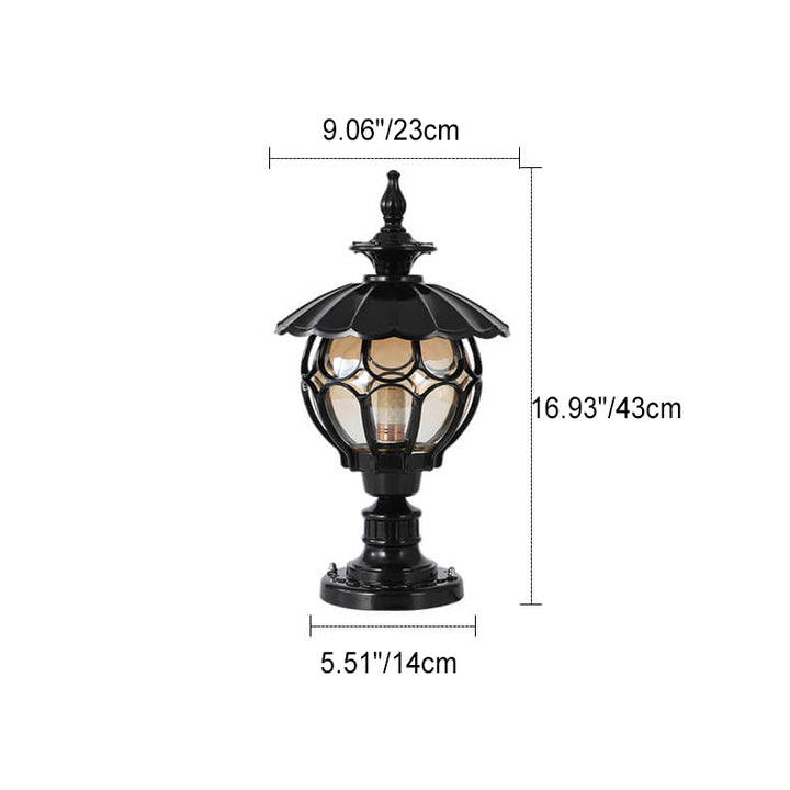 Traditional European Outdoor Round Column Head Light 1-Light Waterproof Garden Landscape Light For Garden