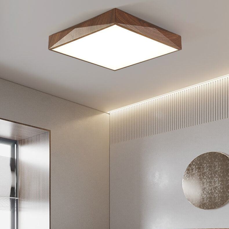 Modern Minimalist Wood Grain Iron Acrylic Square Geometry LED Flush Mount Ceiling Light for Living Room