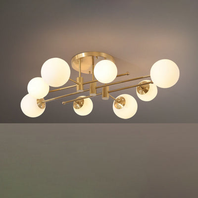 Nordic Light Luxury Glass Magic Bean Brass Line 6/8 Light Semi-Flush Mount Ceiling Light