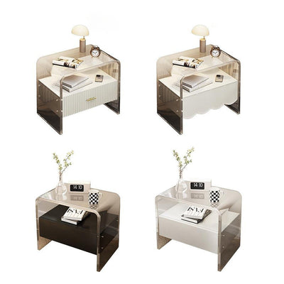 Table de chevet rectangulaire en acrylique et bois massif avec 1 tiroir pour chambre à coucher - Simplicité moderne 