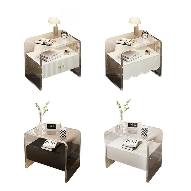 Table de chevet rectangulaire en acrylique et bois massif avec 1 tiroir pour chambre à coucher - Simplicité moderne 