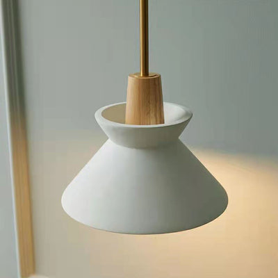 Zeitgenössische industrielle runde Kegel Hardware Glas Zement Holz 1-Licht Pendelleuchte für Wohnzimmer 