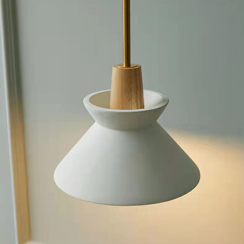 Zeitgenössische industrielle runde Kegel Hardware Glas Zement Holz 1-Licht Pendelleuchte für Wohnzimmer 