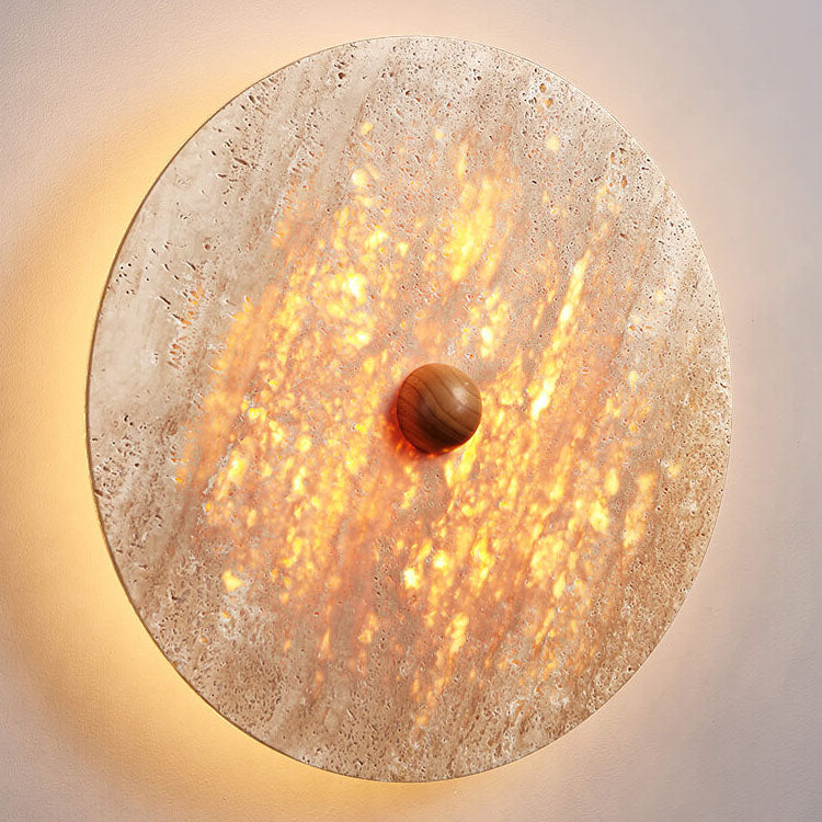 Contemporary Creative Round Yellow Travertine LED Wall Sconce Lamp For Bedroom