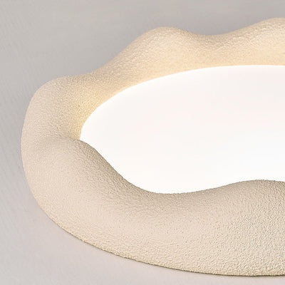 Plafonnier LED Rond en Fer et Fibre de Verre Minimaliste Moderne Crème pour Salon 