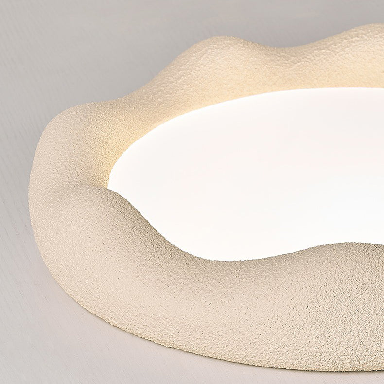 Plafonnier LED Rond en Fer et Fibre de Verre Minimaliste Moderne Crème pour Salon 