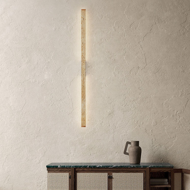 Japanese Wabi-Sabi Yellow Travertine Wood Long Strip LED Wall Sconce Lamp