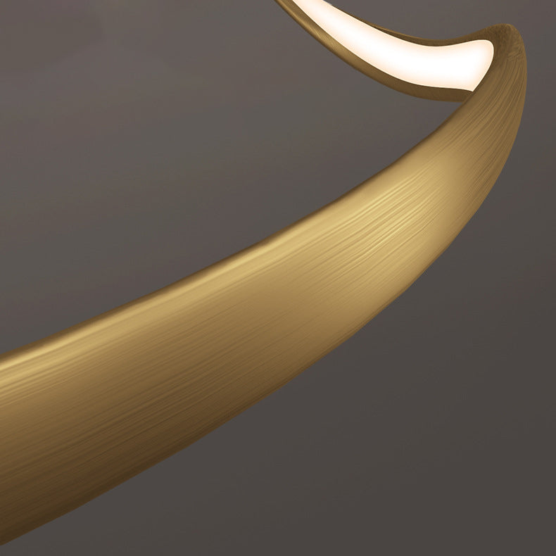 Moderne minimalistische Welle Runde Vollkupfer Acryl LED Semi-Flush Mount Deckenleuchte für Schlafzimmer 