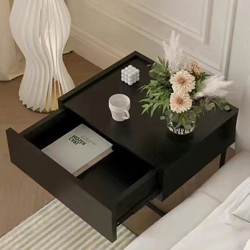 Table de chevet moderne minimaliste rectangulaire en bois massif et fer avec 1 tiroir pour chambre 
