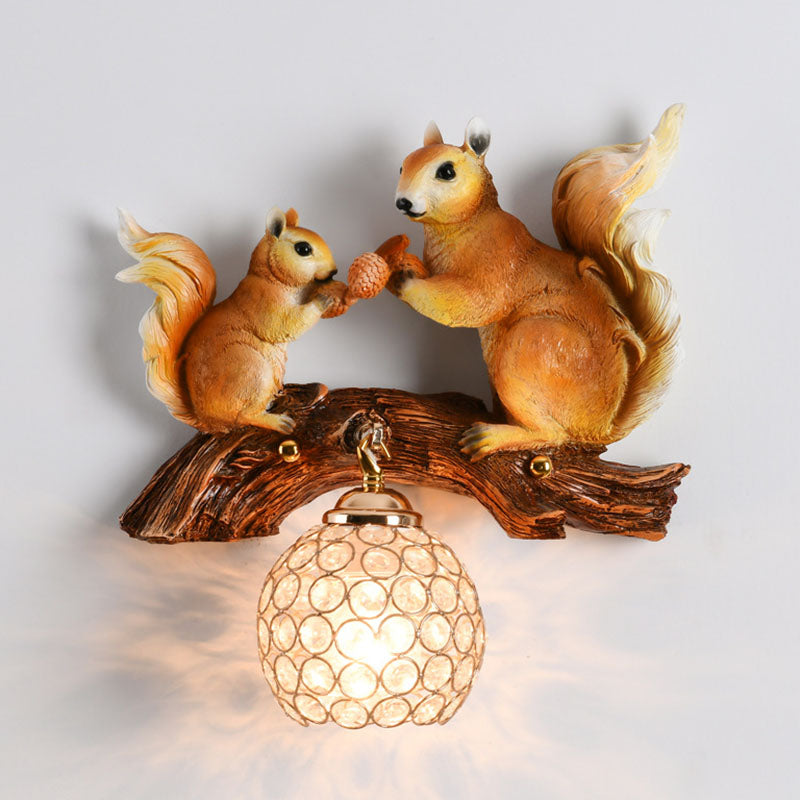 Contemporary Creative Squirrel Resin Crystal 1-Light Wall Sconce Lamp For Bedroom