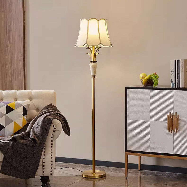 Abat-jour en tissu de luxe contemporain Jade Base sculptée en cuivre 1 lumière Lampadaire pour maison ou bureau 