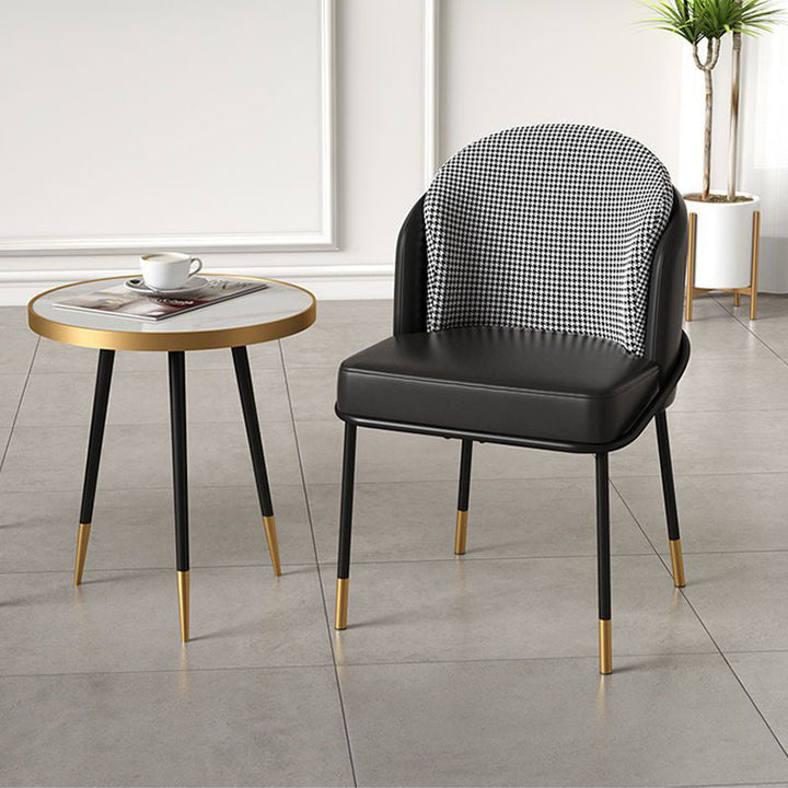 Contemporary Nordic PU Leather Fabric Iron Sponge Square Wraparound Dining Chair Backrest For Living Room