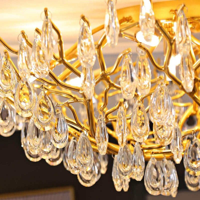 European Light Luxury Golden Glamour Crystal 10/12-Light Flush Mount Ceiling Light