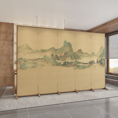 Traditional Chinese Rectangular Fir Wood Solid Wood Plywood Cotton Canvas Room Divider For Living Room