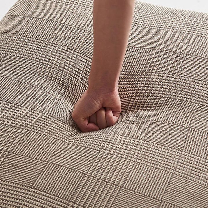 Cojín rectangular moderno de lujo de algodón y lino, cuero sintético tipo silla de montar y respaldo decorativo de acero inoxidable para silla de acento de sala de estar 
