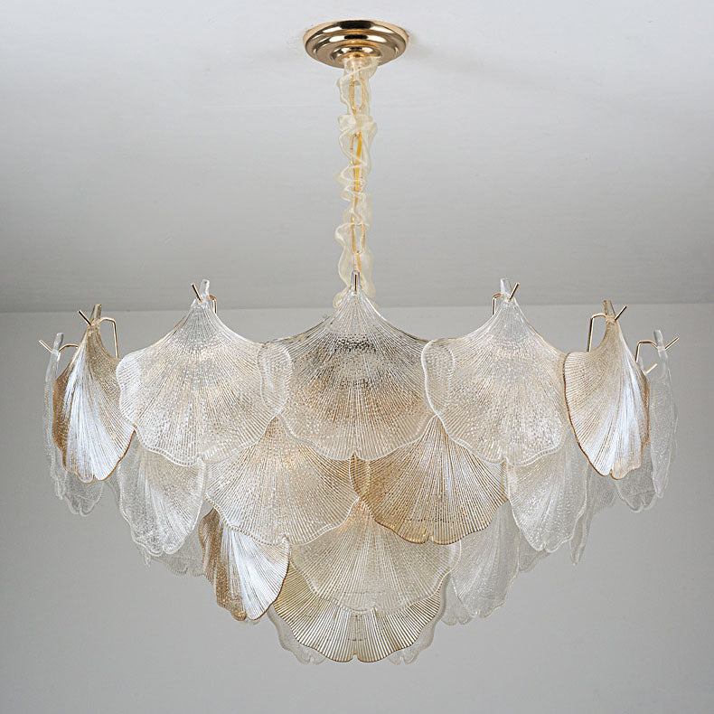 Lustre à 6/9 lumières en verre et fer avec feuille de ginkgo traditionnel français pour salon 