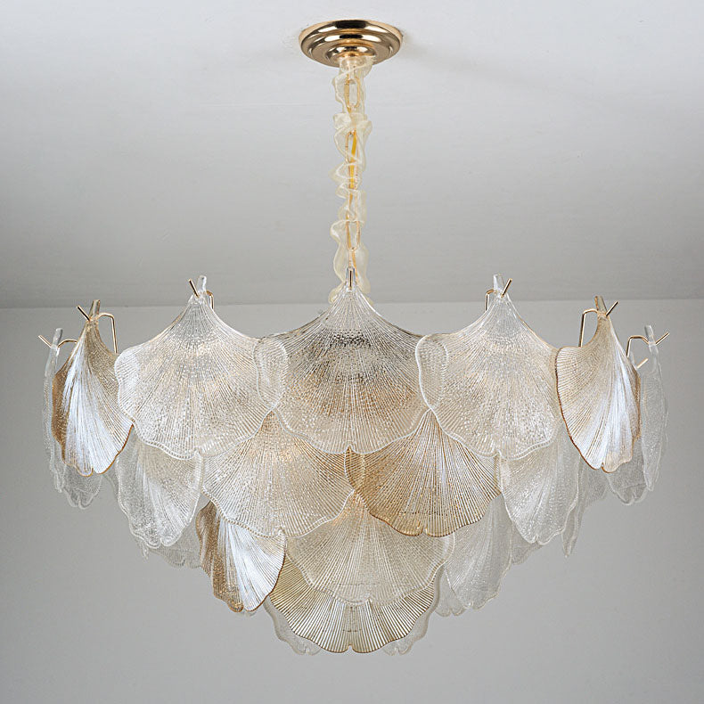 Traditional French Ginkgo Leaf Iron Glass 6/9 Light Chandelier For Living Room