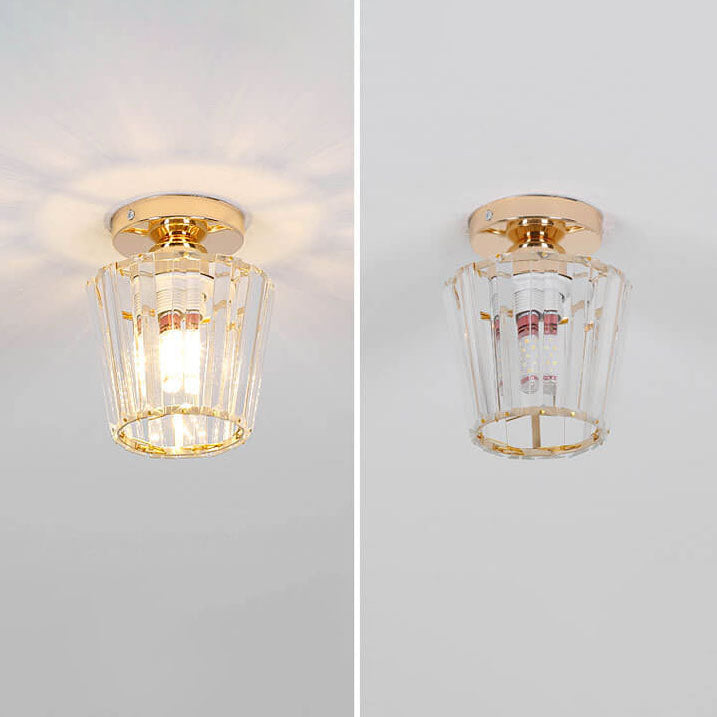 Nordic Minimalist Striped Crystal Cylinder Hardware 1-Light Semi-Flush Mount Ceiling Light