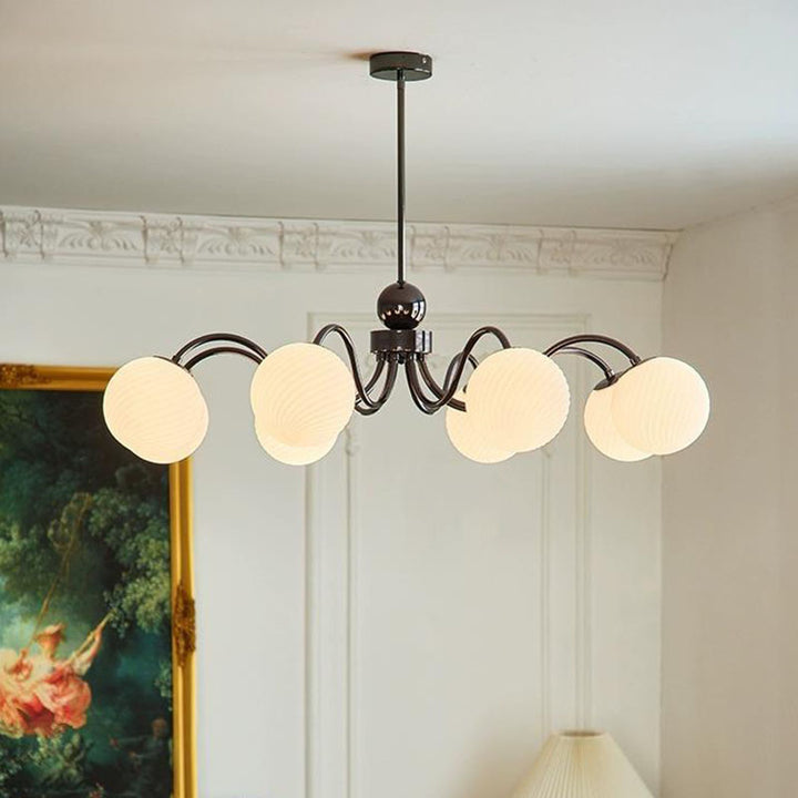 Zeitgenössischer skandinavischer runder Ball Eisen Glas 3/5/8 Licht Kronleuchter für Wohnzimmer 