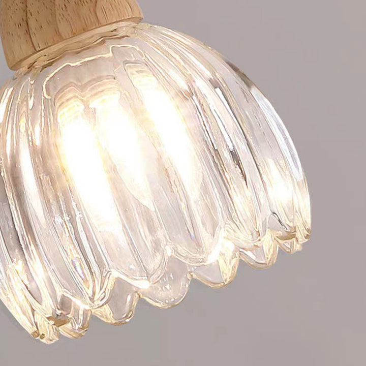 Luz de techo semiempotrada de 1 luz de flor de vidrio de madera de caucho tradicional japonesa para pasillo 