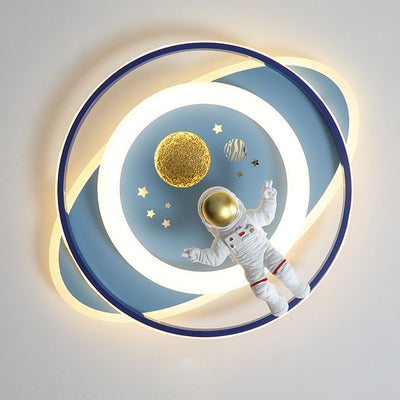 Modern Creative Kids Iron Cartoon Astronaut Rocket LED Flush Mount Ceiling Light