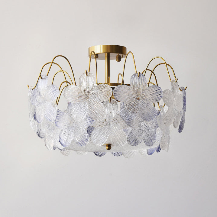 Plafonnier semi-encastré en fer et verre à fleurs traditionnelles françaises 5/6 lumières pour chambre 