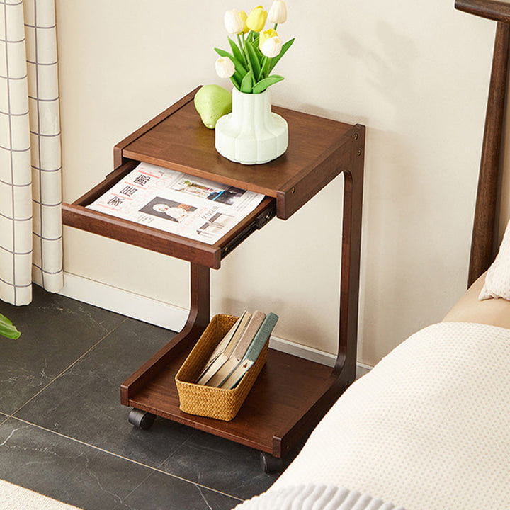 Modern Minimalist Rectangular MDF Nan Bamboo Side Table 2-Tier For Living Room