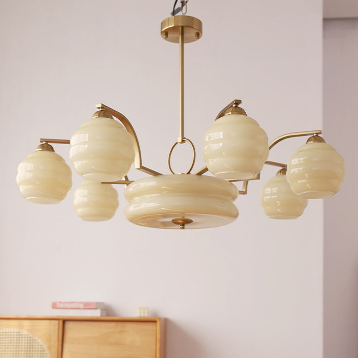 Lustre Moderne à Branches Courbées Style Mi-Siècle avec Baguette Ronde et Globes en Verre et Fer 4/6/8 Lumières pour Salon 