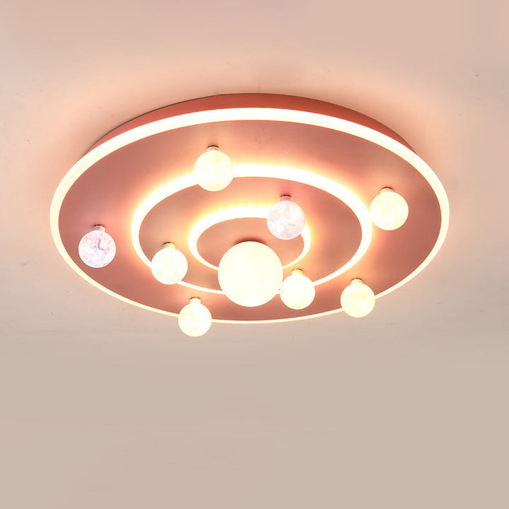 Plafonnier LED rond en fer et acrylique pour enfants créatifs contemporains pour chambre à coucher 