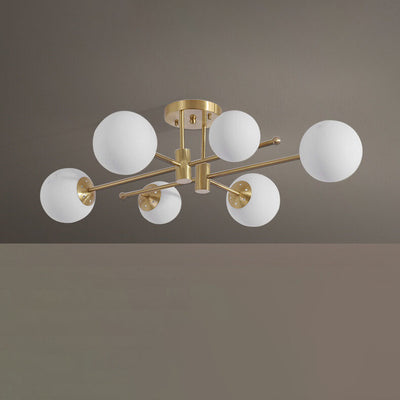 Nordic Light Luxury Glass Magic Bean Brass Line 6/8 Light Semi-Flush Mount Ceiling Light