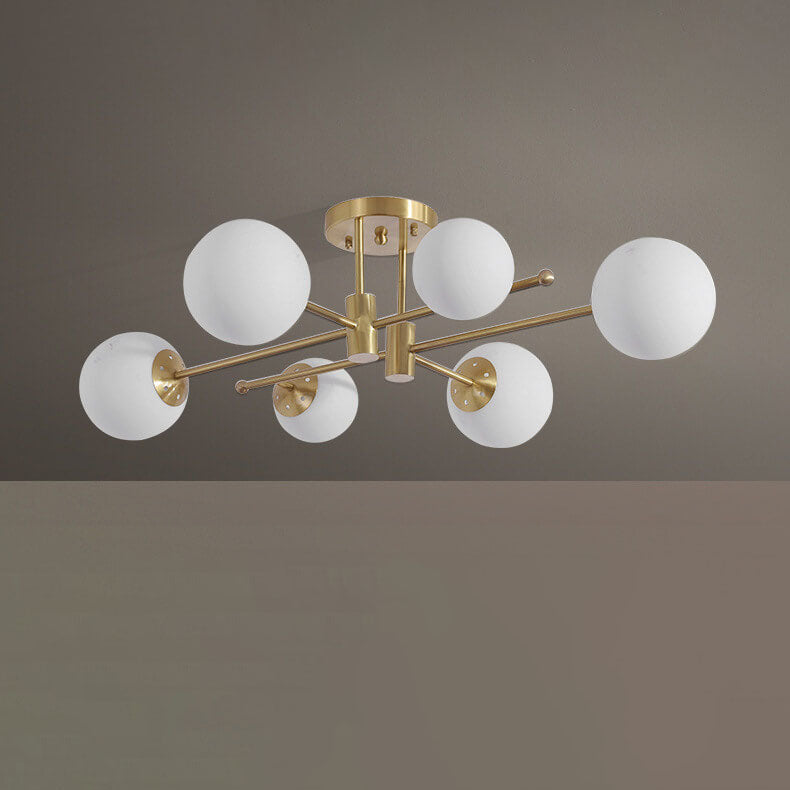 Luz de techo semiempotrada de lujo nórdico de vidrio mágico con línea de latón de 6/8 luces 