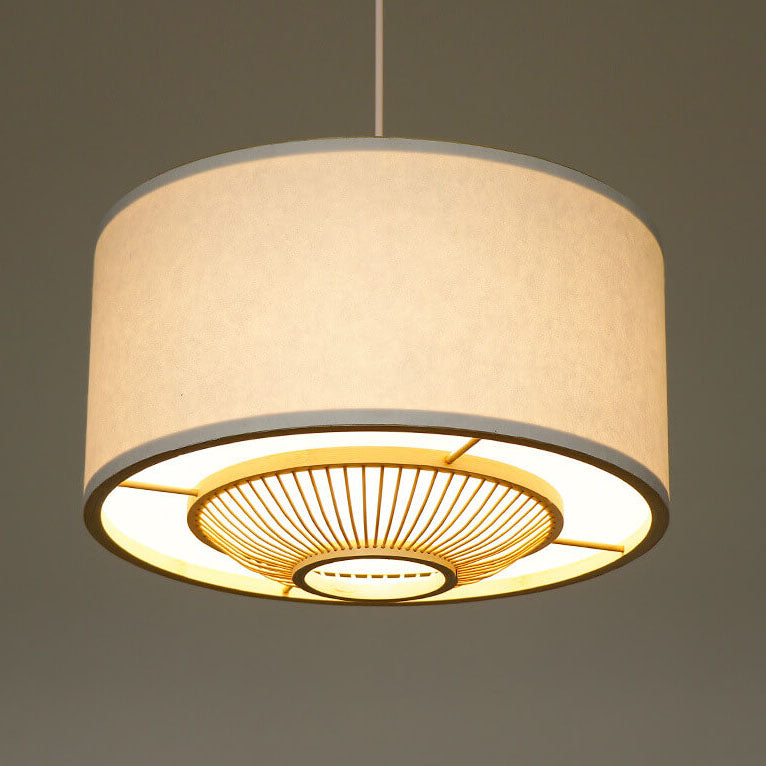 Modern Zen Bamboo Weaving Parchment Drum 1-Light Pendant Light