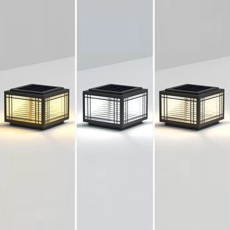 Luz de Poste de Cabeza de 1 Luz de Vidrio de Aluminio Cuadrado Chino Tradicional para Jardín 