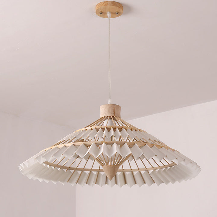 Traditional Chinese Bamboo Weaving Umbrella Shape 1-Light Pendant Light For Dining Room